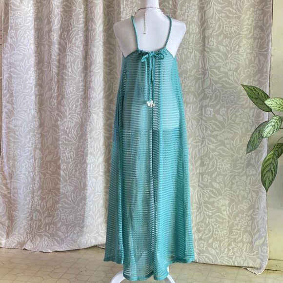 NWT Haute Hippie Blue Crochet Maxi Dress Beach Boho Rope Straps Pockets Size S - Picture 4 of 8